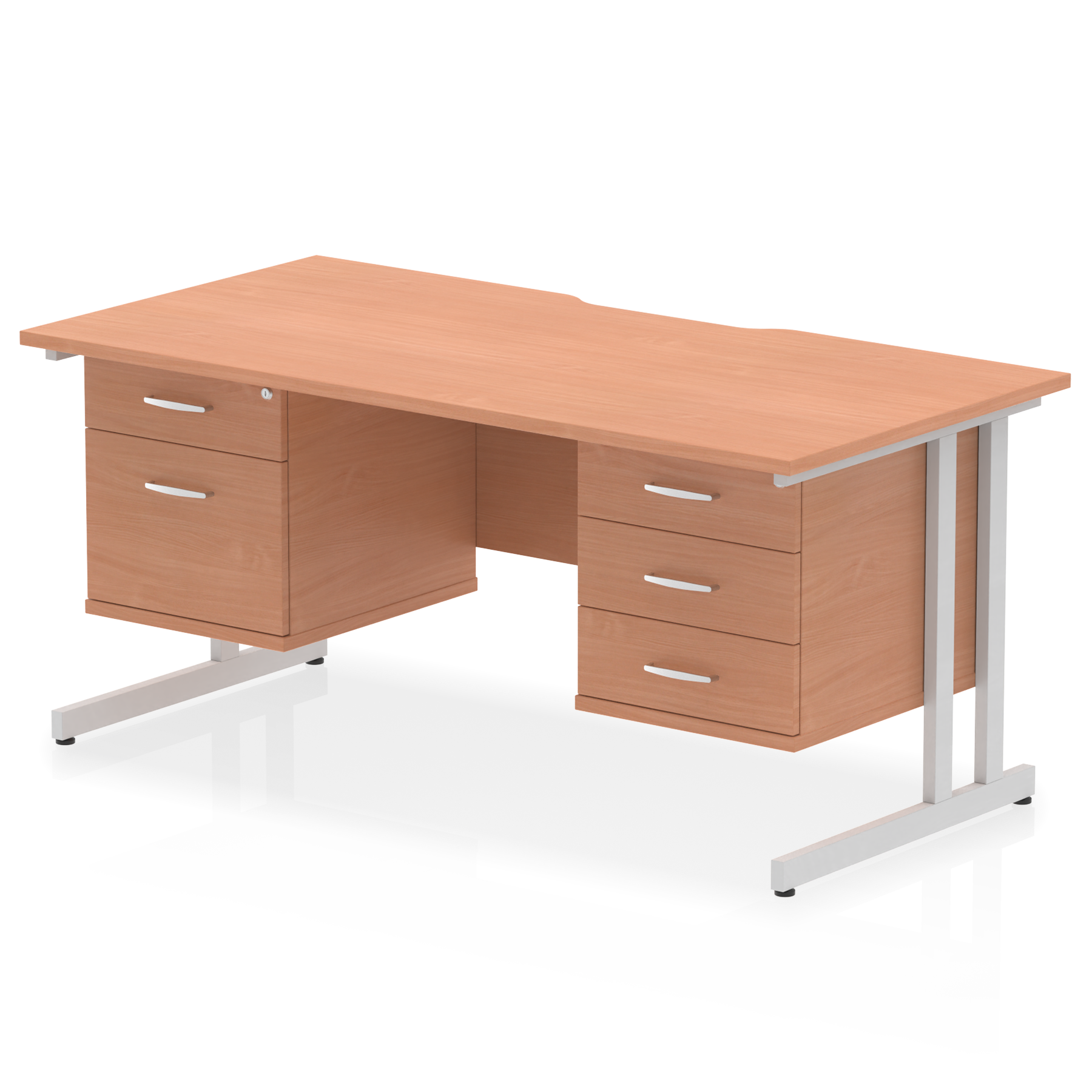 Impulse Scalloped Edge 1600mm Cantilever Straight Desk With Two Fixed Pedestal