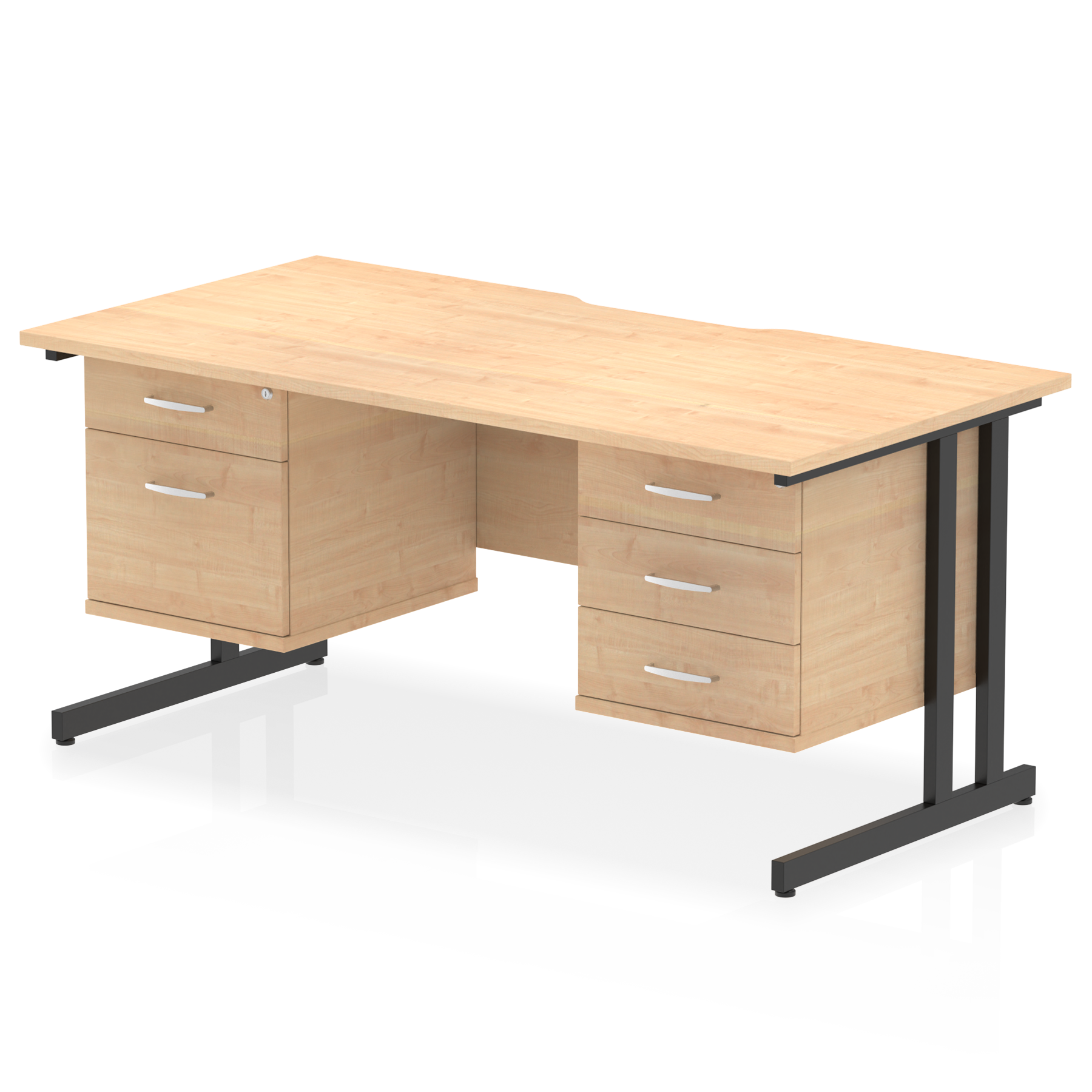 Impulse Scalloped Edge 1600mm Cantilever Straight Desk With Two Fixed Pedestal