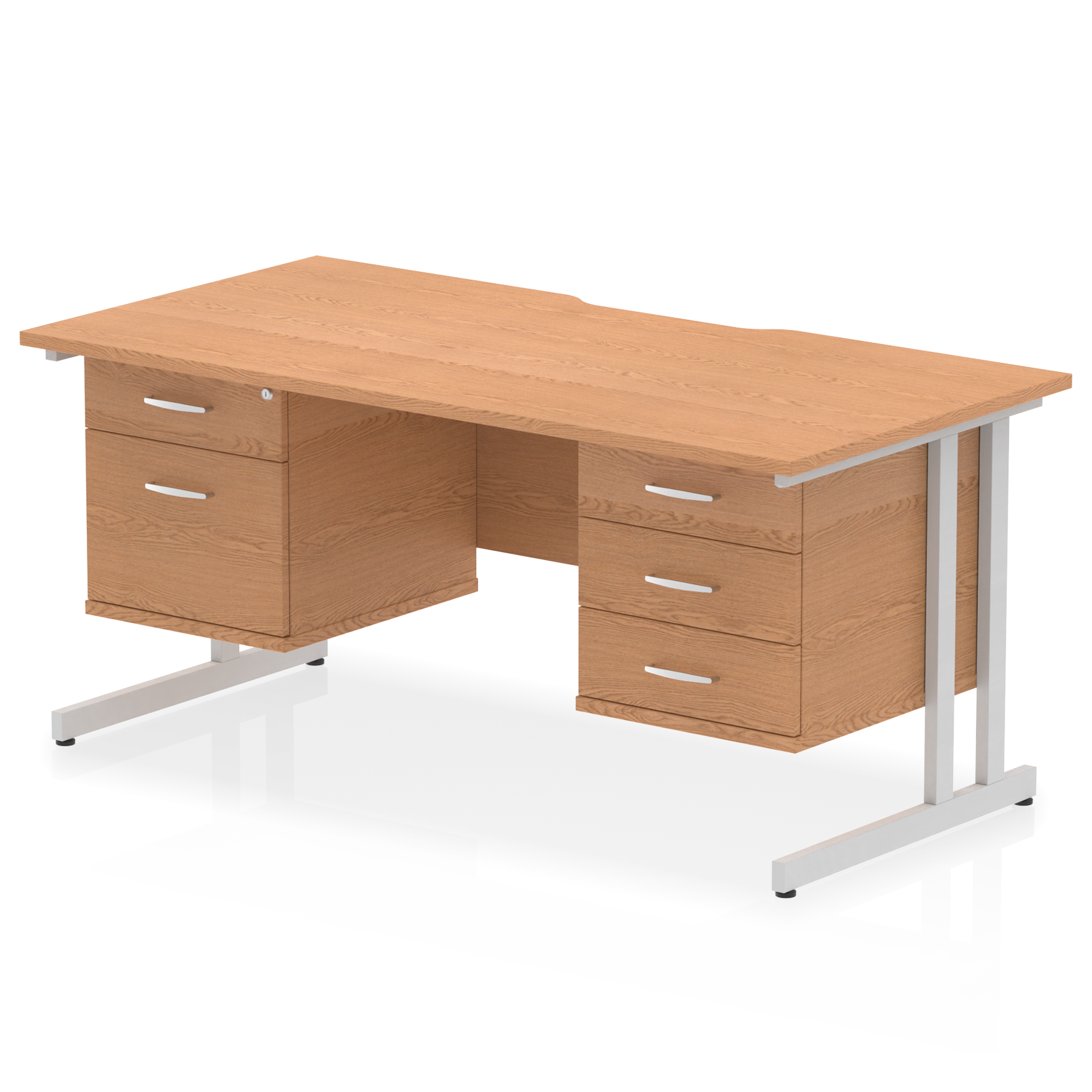 Impulse Scalloped Edge 1600mm Cantilever Straight Desk With Two Fixed Pedestal