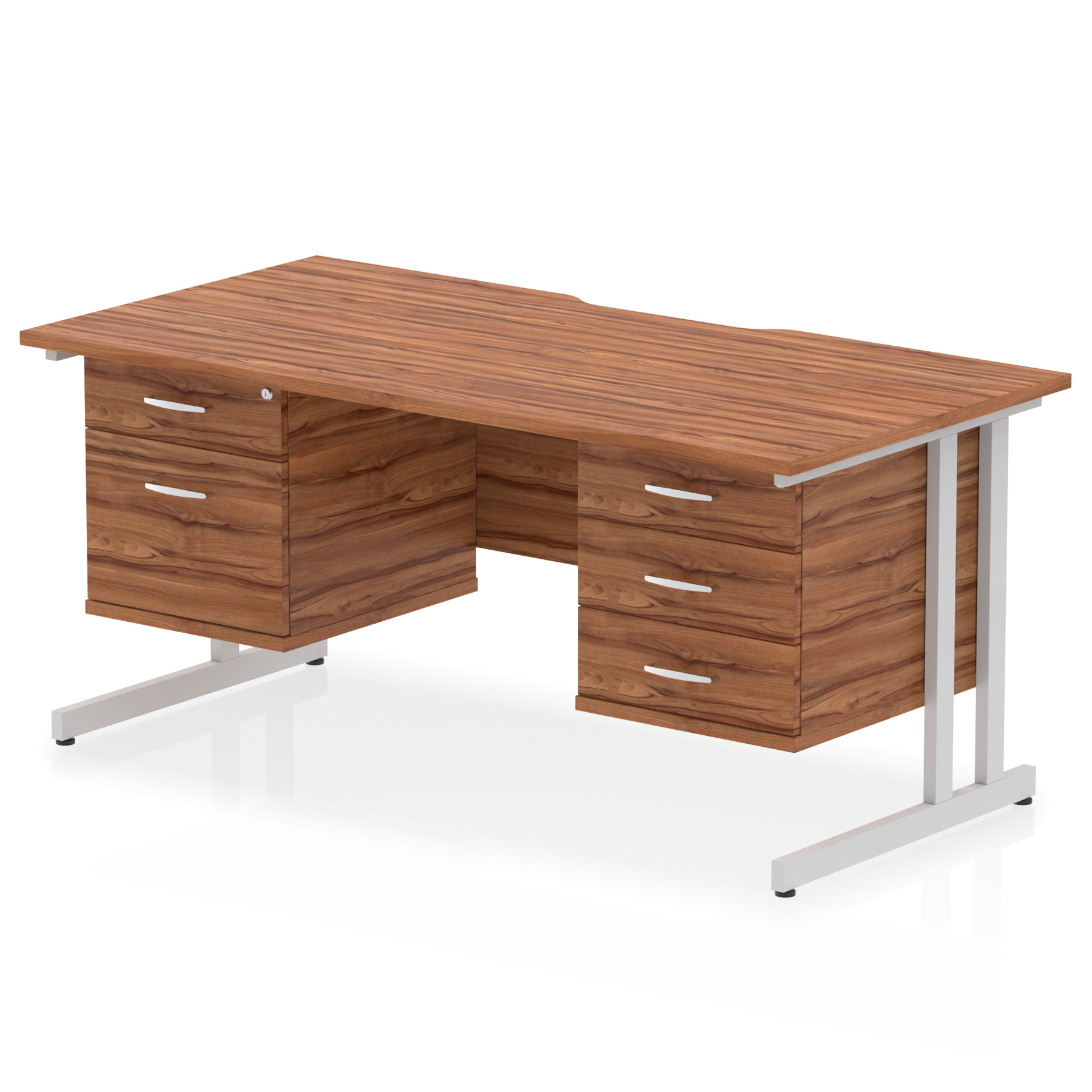 Impulse Scalloped Edge 1600mm Cantilever Straight Desk With Two Fixed Pedestal