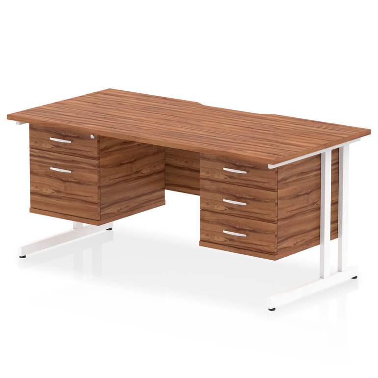 Impulse Scalloped Edge 1600mm Cantilever Straight Desk With Two Fixed Pedestal