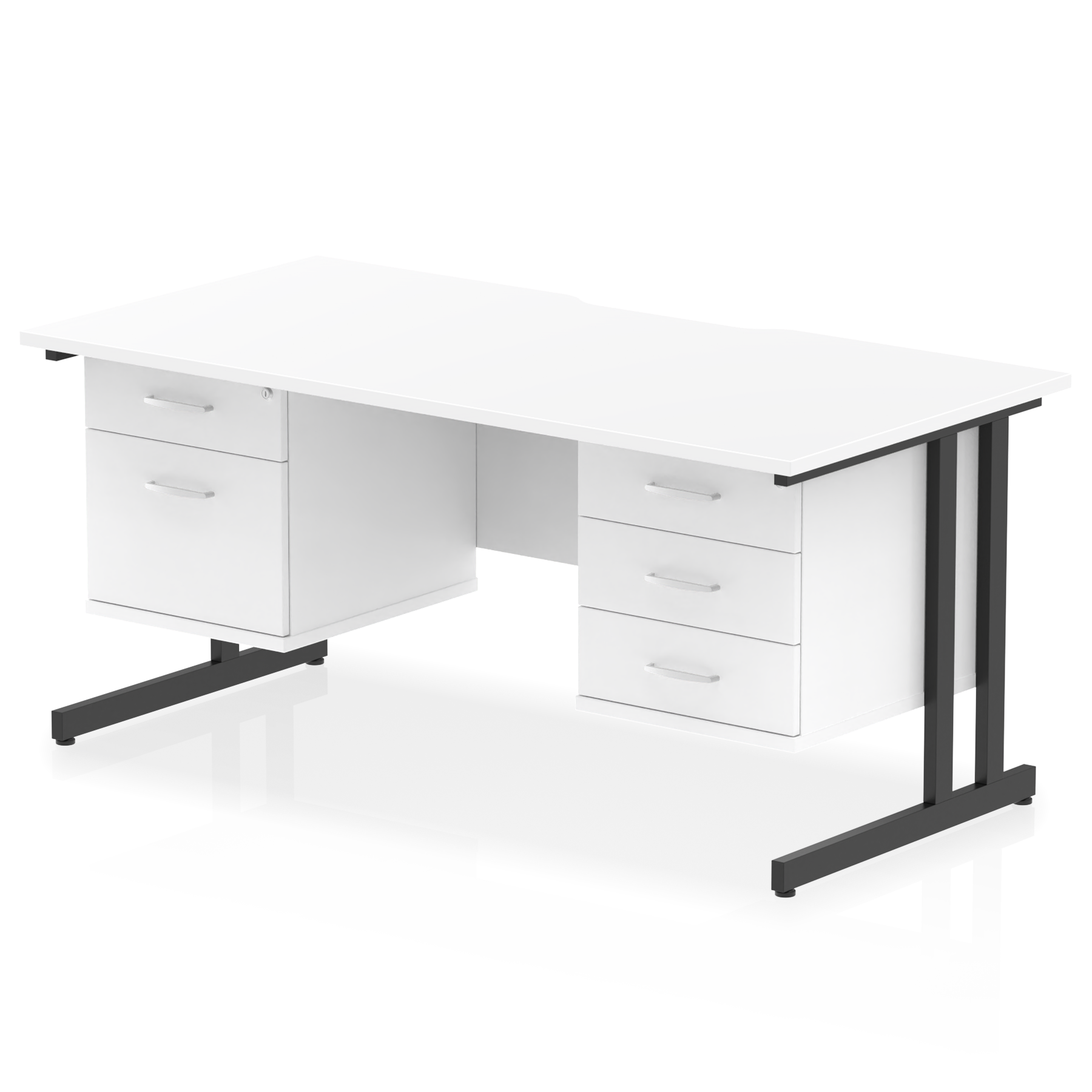 Impulse Scalloped Edge 1600mm Cantilever Straight Desk With Two Fixed Pedestal