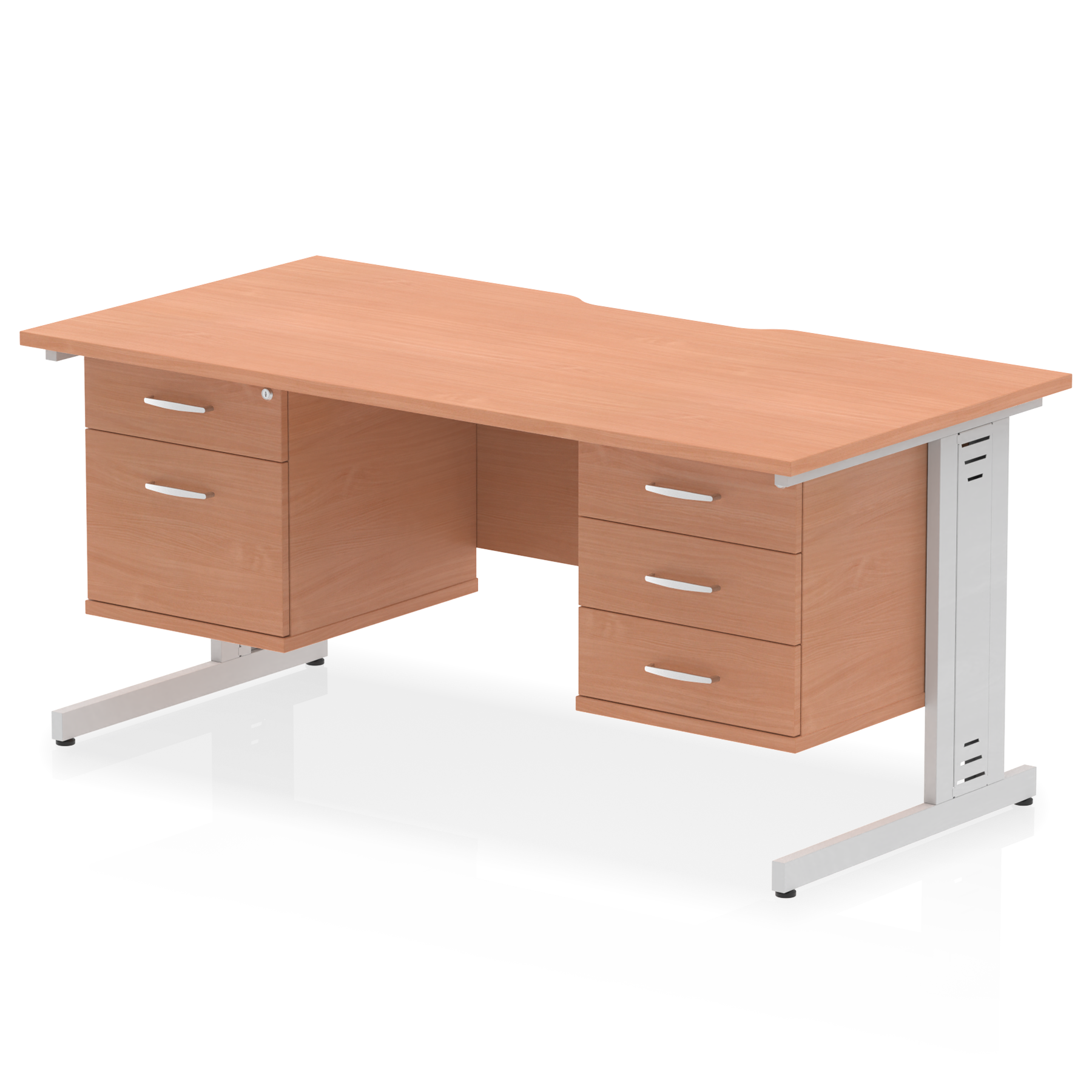 Impulse Scalloped Edge 1600mm Cable Managed Straight Desk With Two Fixed Pedestal