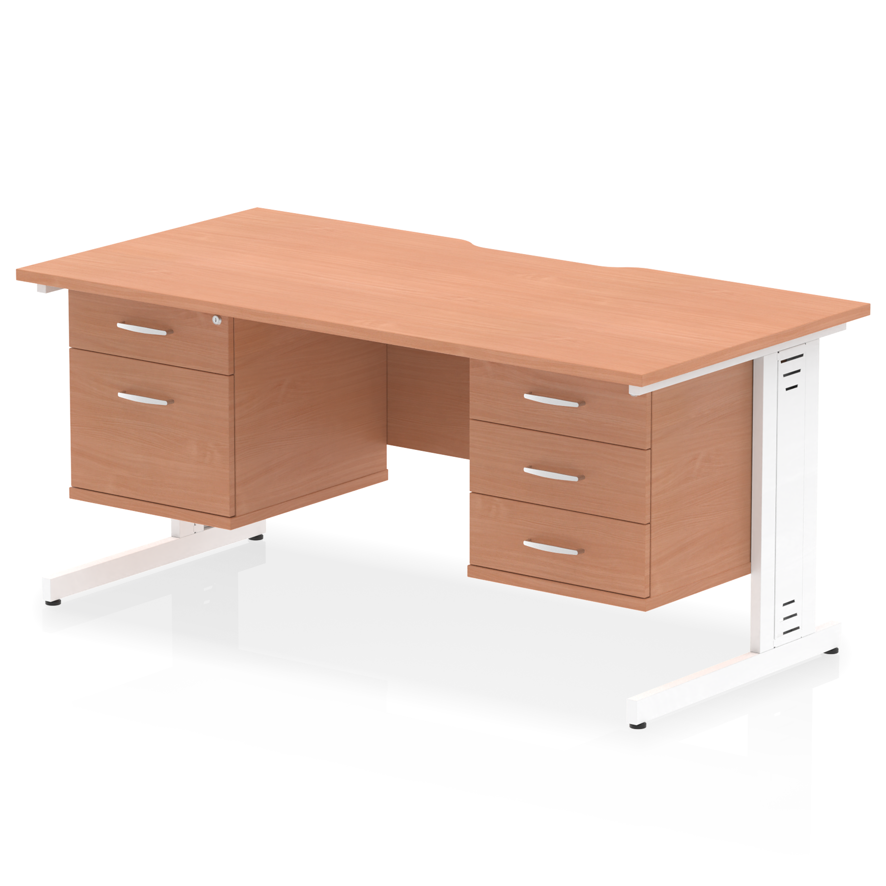 Impulse Scalloped Edge 1600mm Cable Managed Straight Desk With Two Fixed Pedestal