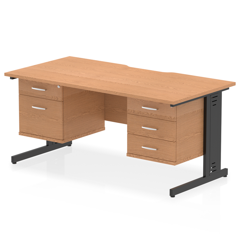 Impulse Scalloped Edge 1600mm Cable Managed Straight Desk With Two Fixed Pedestal