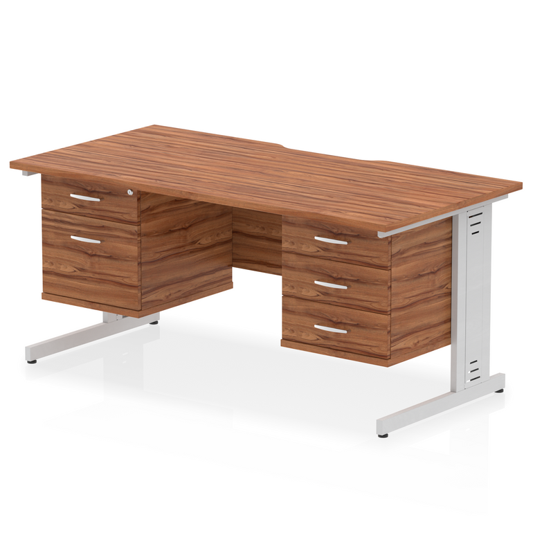 Impulse Scalloped Edge 1600mm Cable Managed Straight Desk With Two Fixed Pedestal