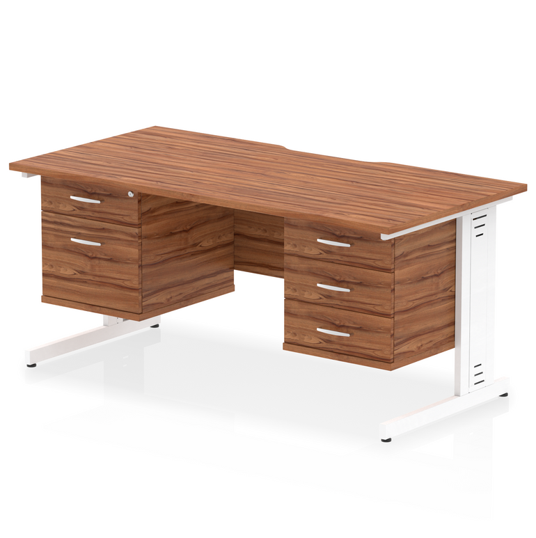Impulse Scalloped Edge 1600mm Cable Managed Straight Desk With Two Fixed Pedestal