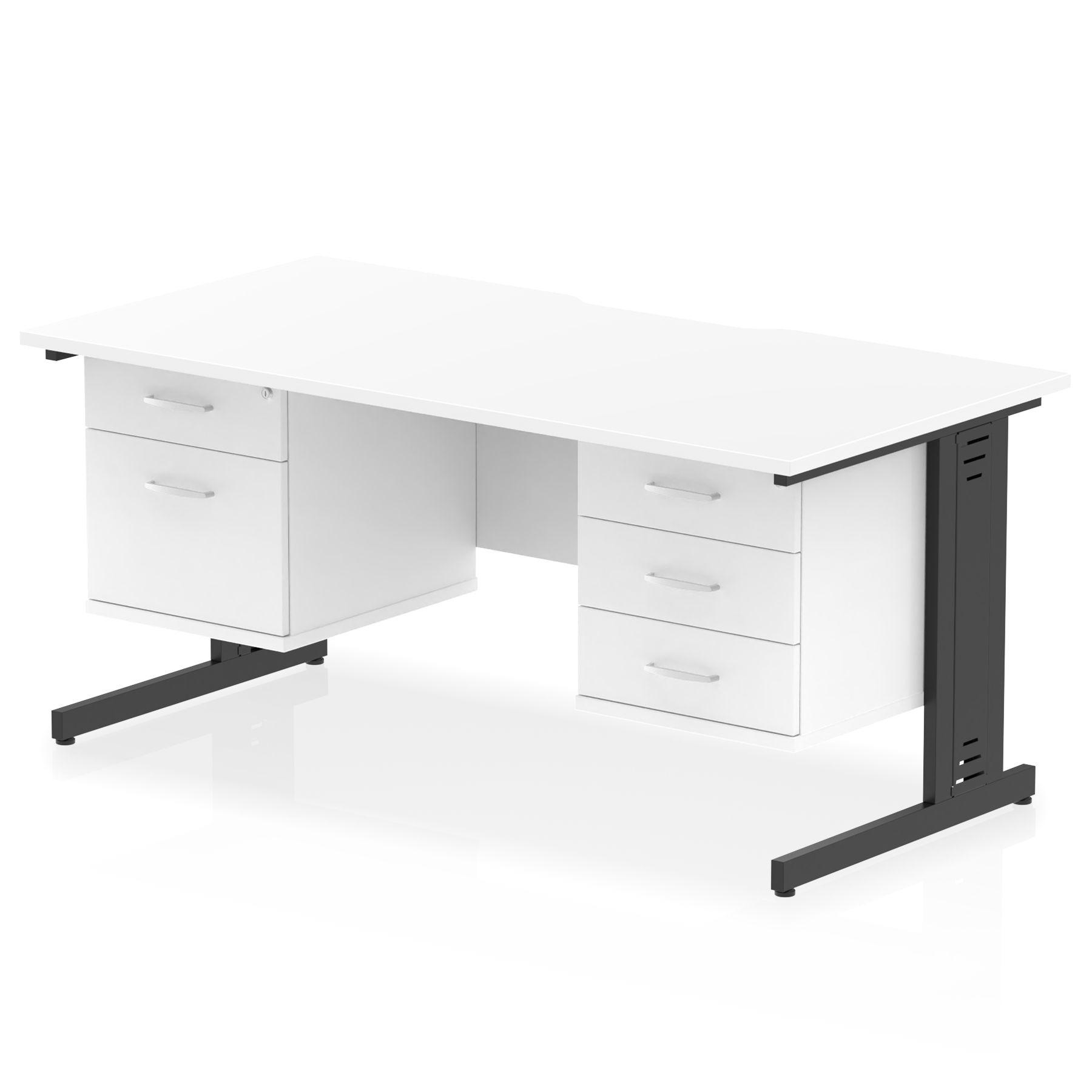 Impulse Scalloped Edge 1600mm Cable Managed Straight Desk With Two Fixed Pedestal