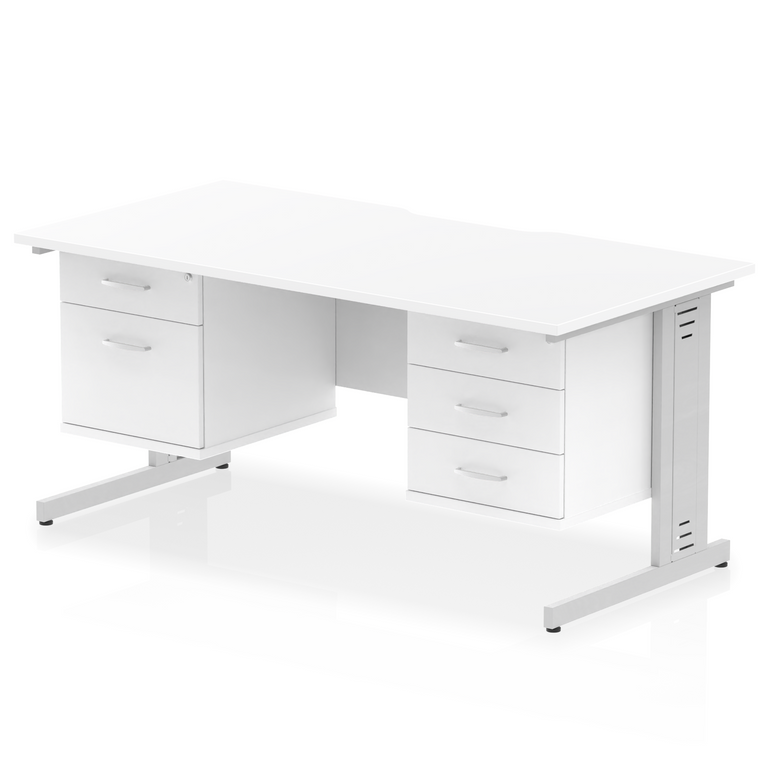 Impulse Scalloped Edge 1600mm Cable Managed Straight Desk With Two Fixed Pedestal