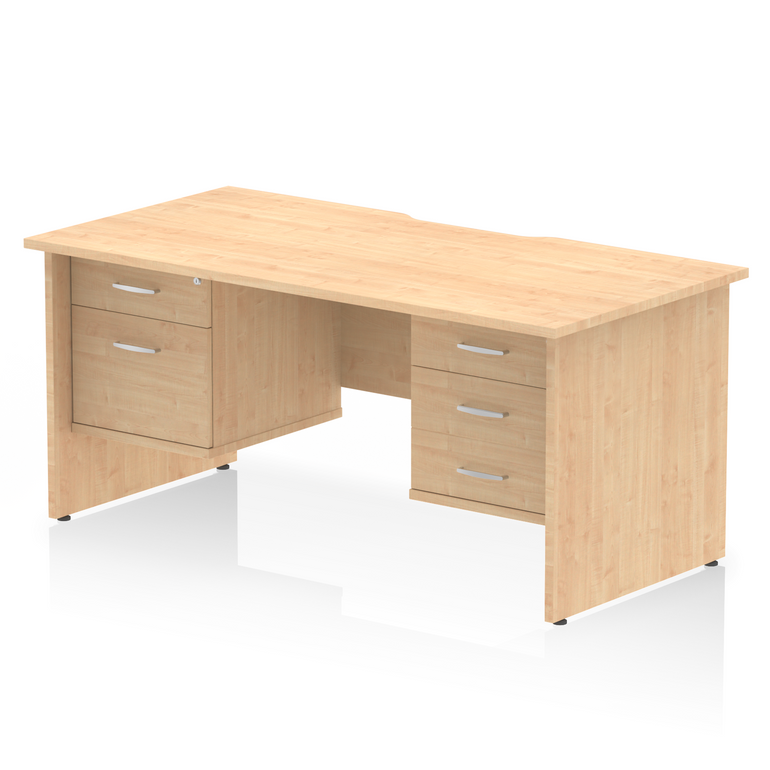 Impulse Scalloped Edge 1600mm Panel End Straight Desk With Two Fixed Pedestal