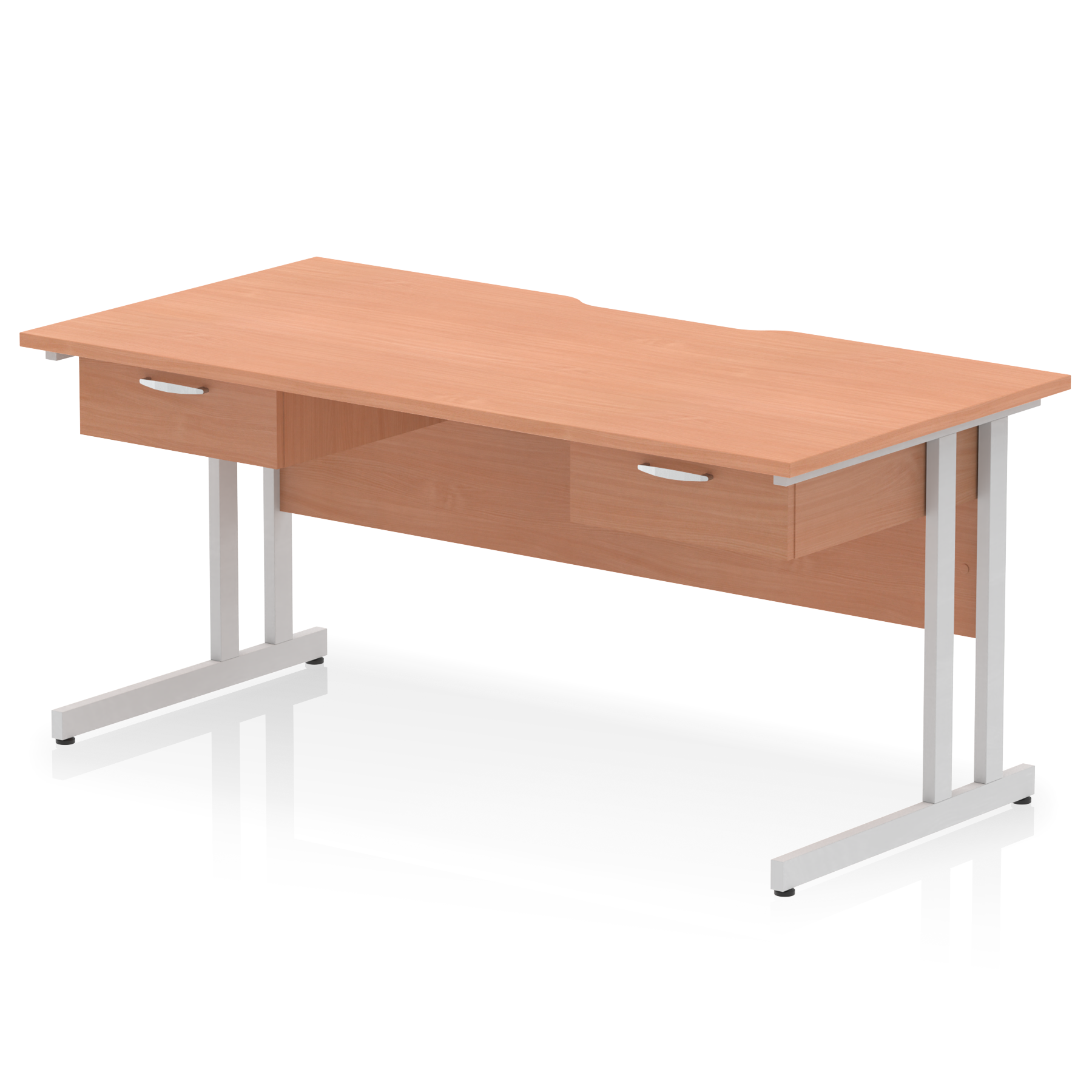 Impulse Scalloped Edge Cantilever Straight Desk With Two One Drawer Fixed Pedestals