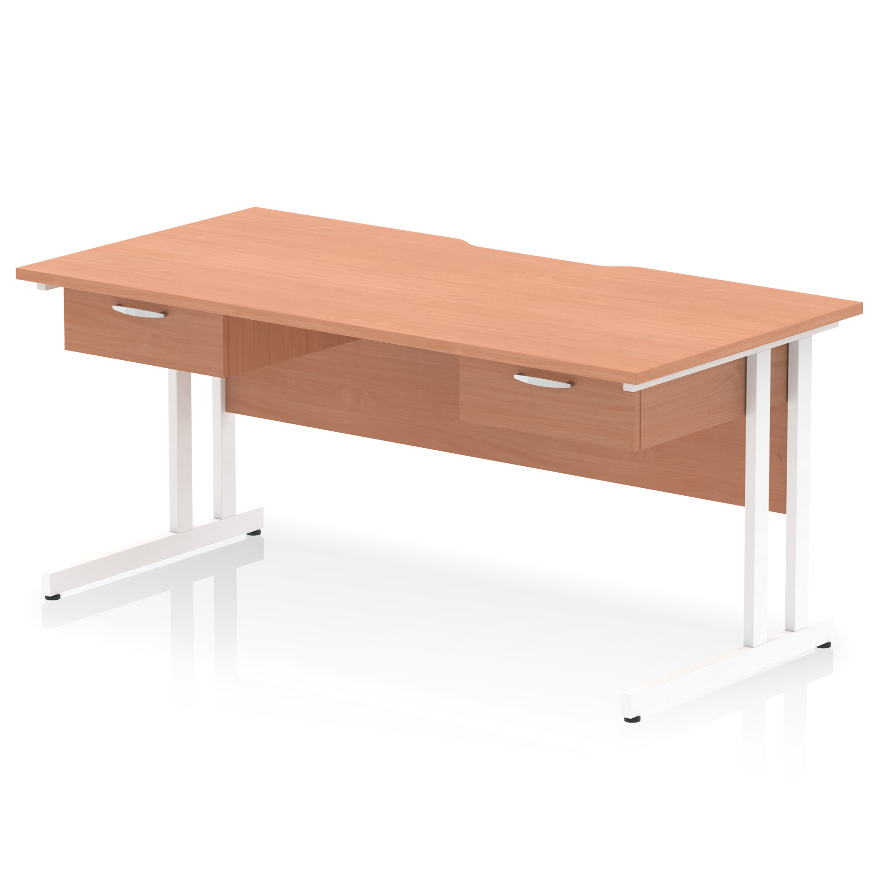 Impulse Scalloped Edge Cantilever Straight Desk With Two One Drawer Fixed Pedestals