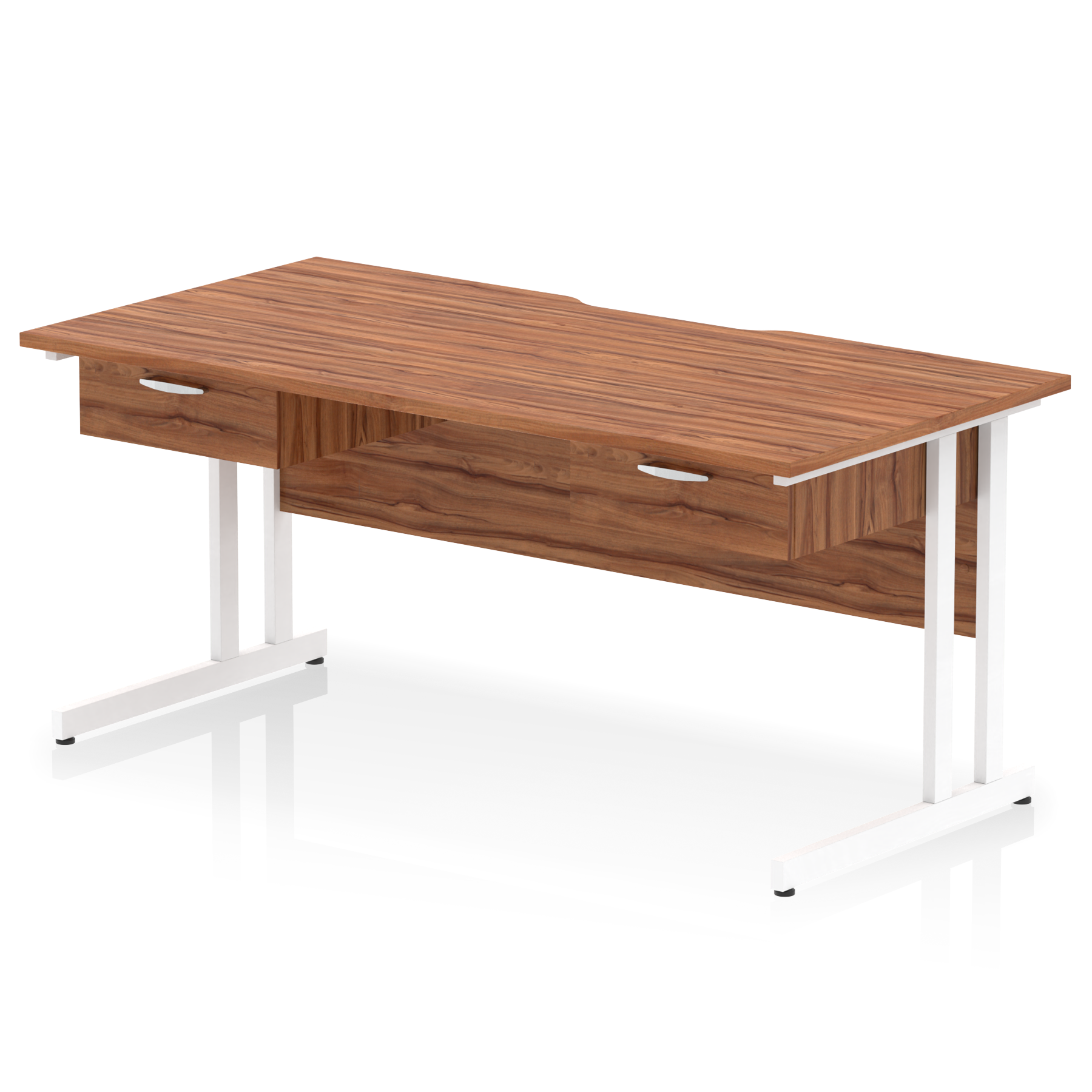 Impulse Scalloped Edge Cantilever Straight Desk With Two One Drawer Fixed Pedestals