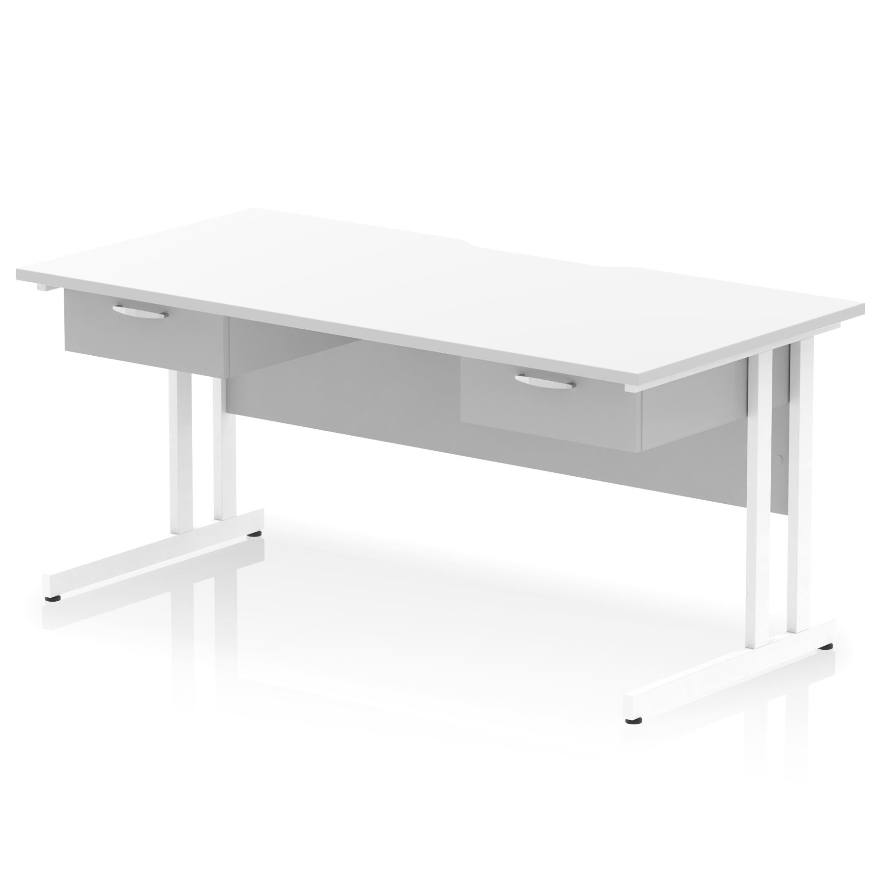 Impulse Scalloped Edge Cantilever Straight Desk With Two One Drawer Fixed Pedestals