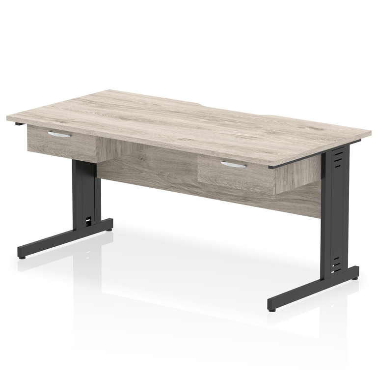 Impulse Scalloped Edge Cable Managed Straight Desk With Two One Drawer Fixed Pedestals