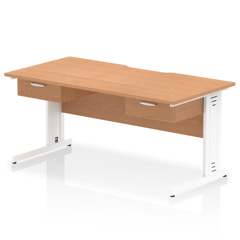 Impulse Scalloped Edge Cable Managed Straight Desk With Two One Drawer Fixed Pedestals