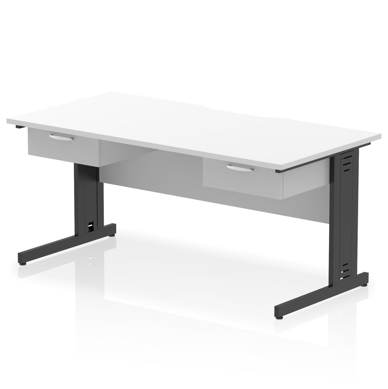 Impulse Scalloped Edge Cable Managed Straight Desk With Two One Drawer Fixed Pedestals
