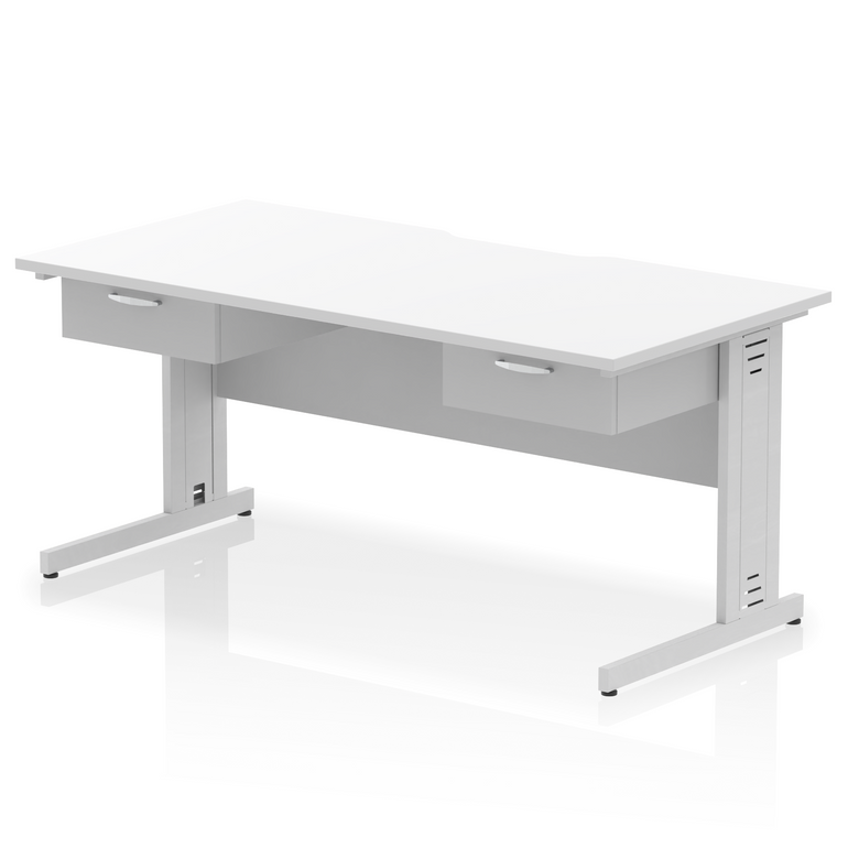 Impulse Scalloped Edge Cable Managed Straight Desk With Two One Drawer Fixed Pedestals