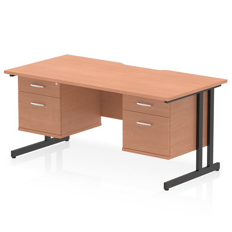 Impulse Scalloped Edge 1600mm Cantilever Straight Desk With Two Fixed Pedestal