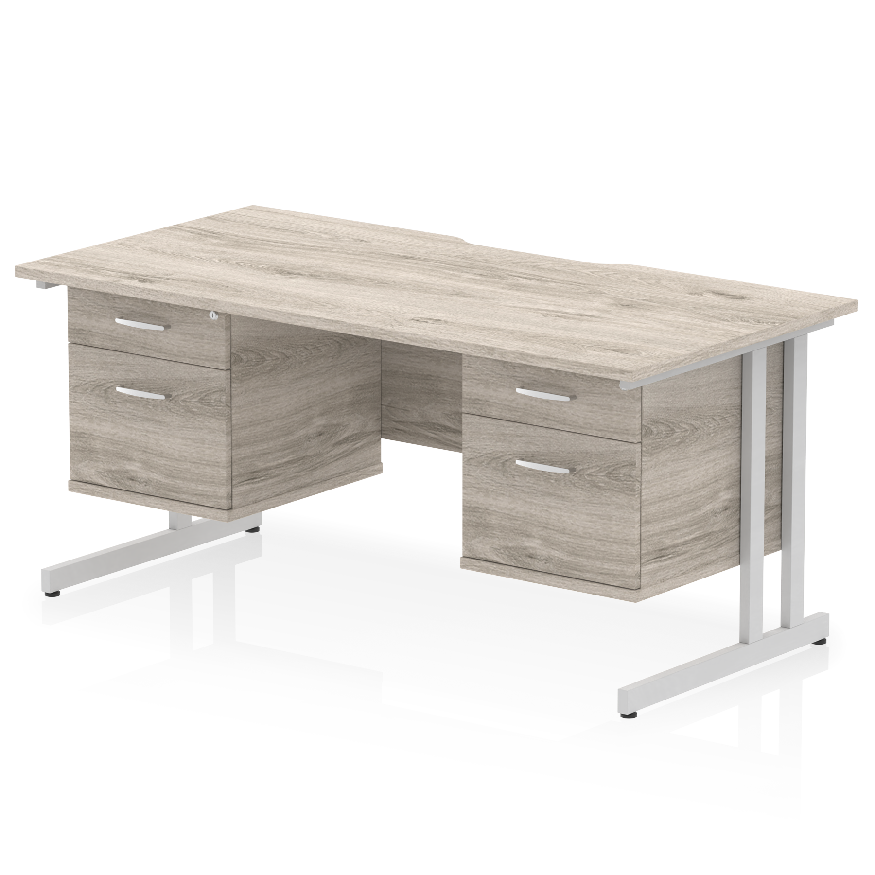 Impulse Scalloped Edge 1600mm Cantilever Straight Desk With Two Fixed Pedestal