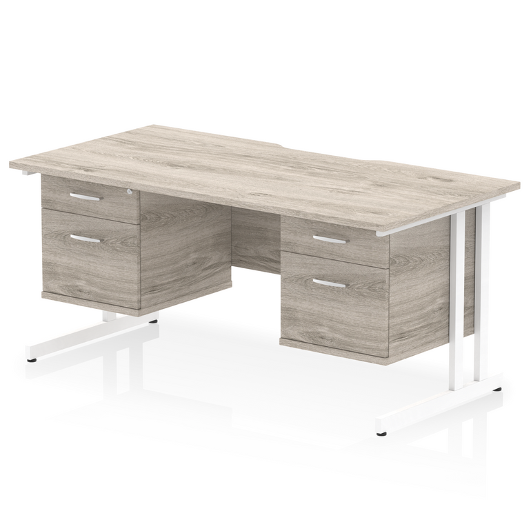 Impulse Scalloped Edge 1600mm Cantilever Straight Desk With Two Fixed Pedestal