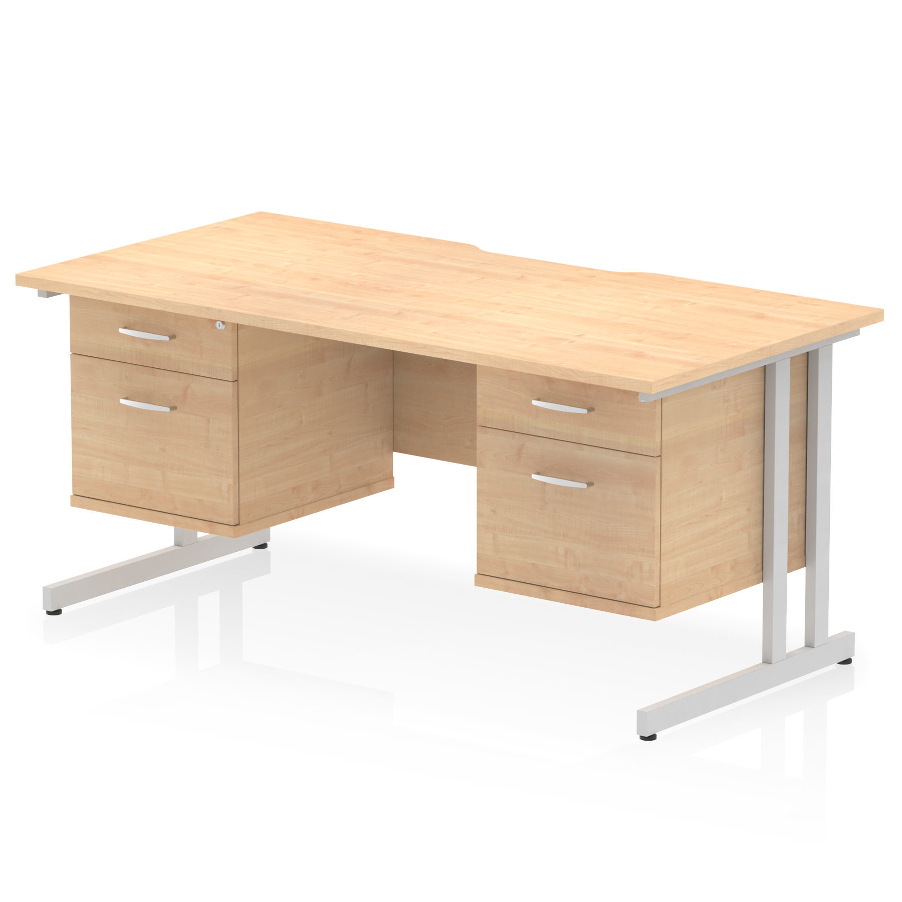 Impulse Scalloped Edge 1600mm Cantilever Straight Desk With Two Fixed Pedestal