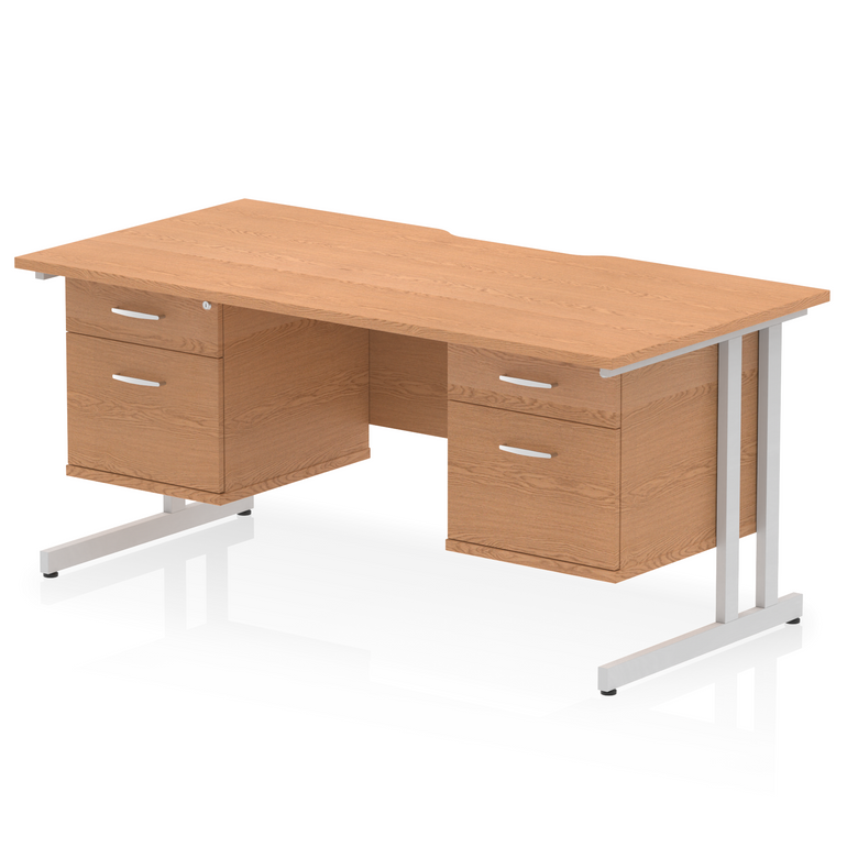 Impulse Scalloped Edge 1600mm Cantilever Straight Desk With Two Fixed Pedestal