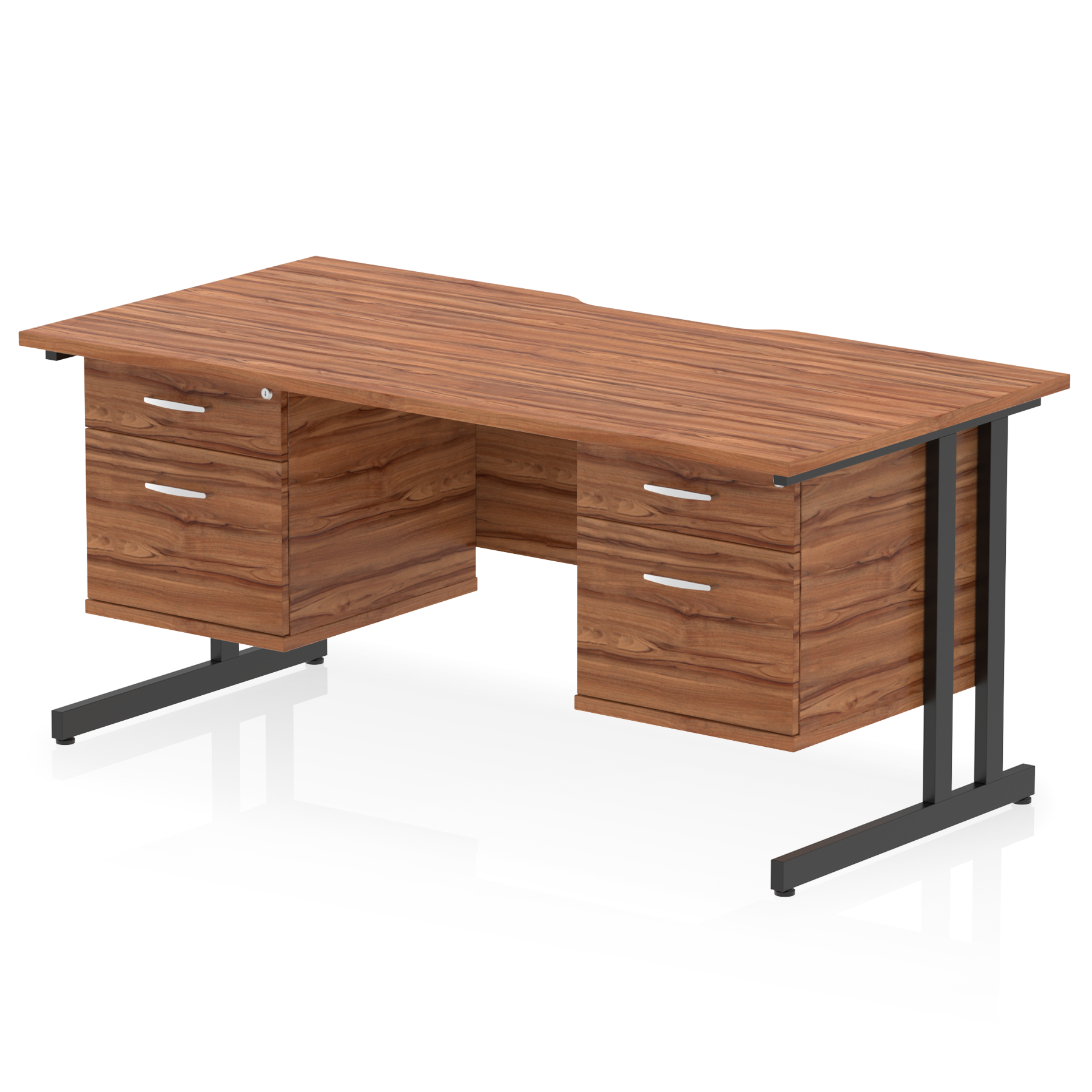 Impulse Scalloped Edge 1600mm Cantilever Straight Desk With Two Fixed Pedestal