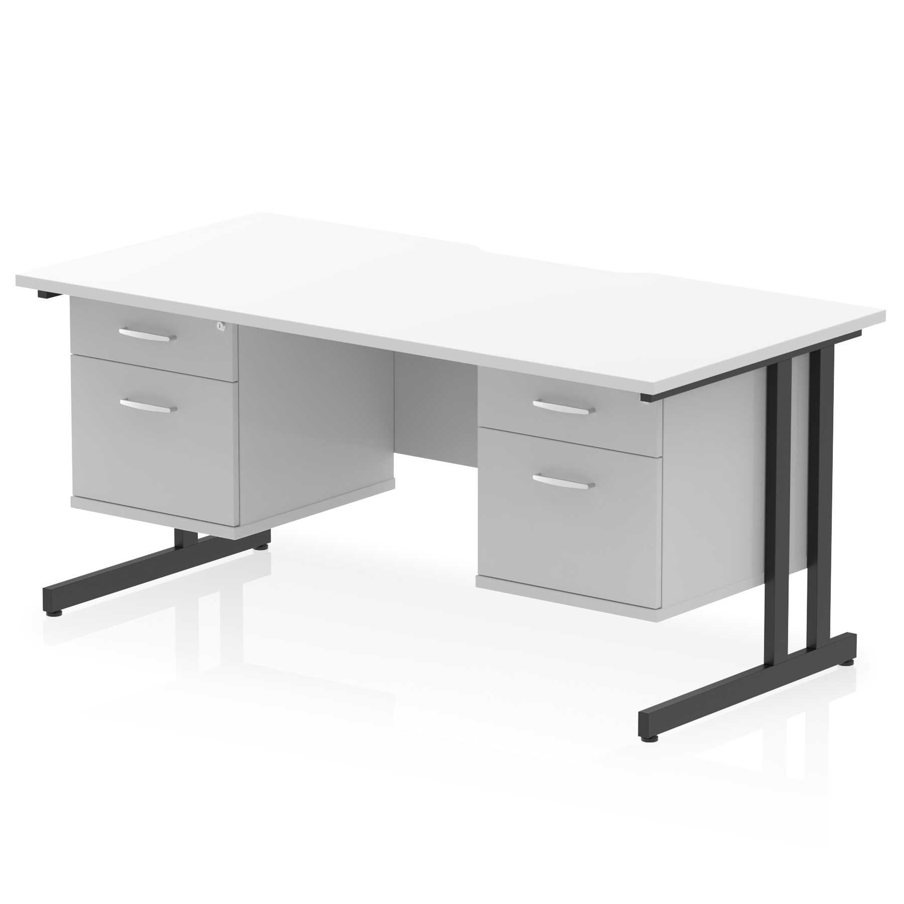 Impulse Scalloped Edge 1600mm Cantilever Straight Desk With Two Fixed Pedestal