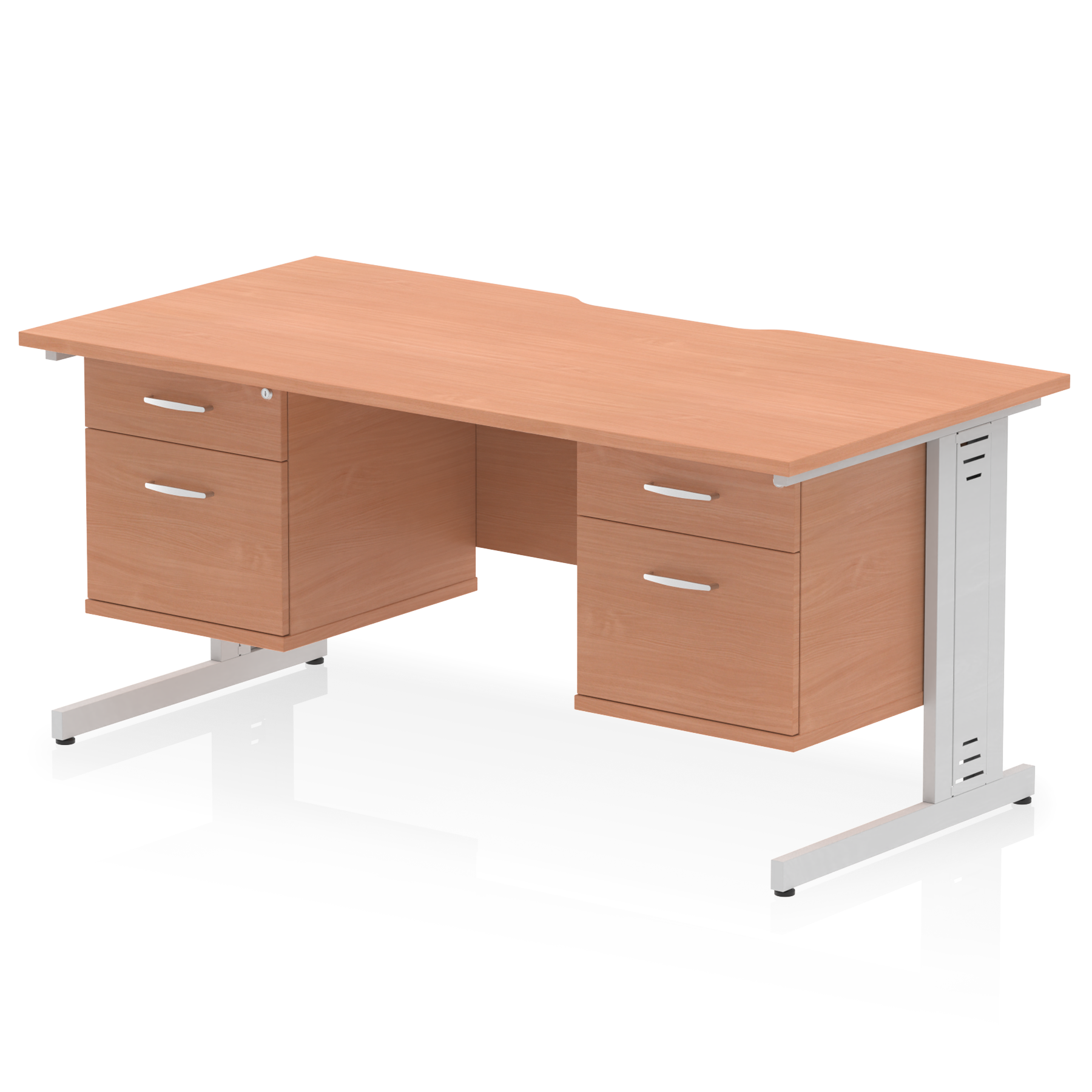 Impulse Scalloped Edge 1600mm Cable Managed Straight Desk With Two Fixed Pedestal