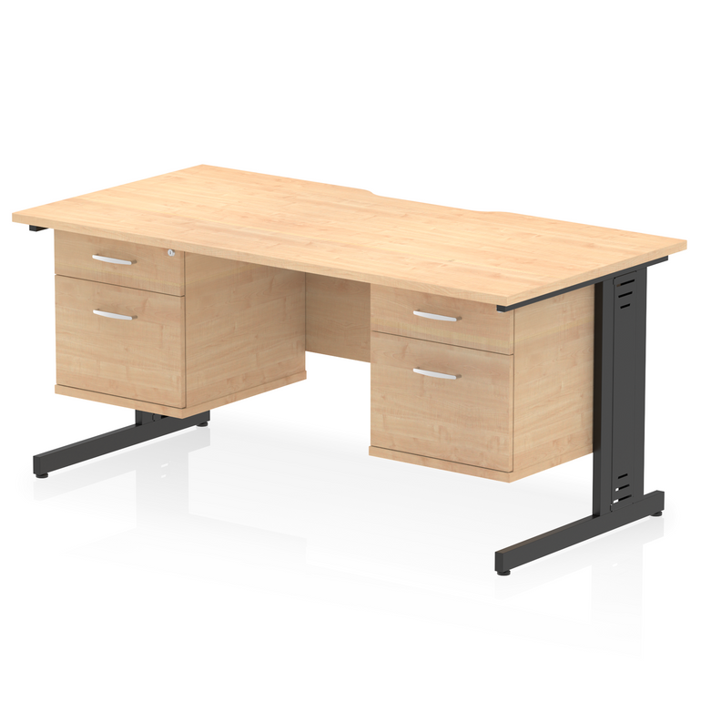 Impulse Scalloped Edge 1600mm Cable Managed Straight Desk With Two Fixed Pedestal