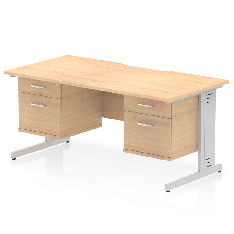 Impulse Scalloped Edge 1600mm Cable Managed Straight Desk With Two Fixed Pedestal