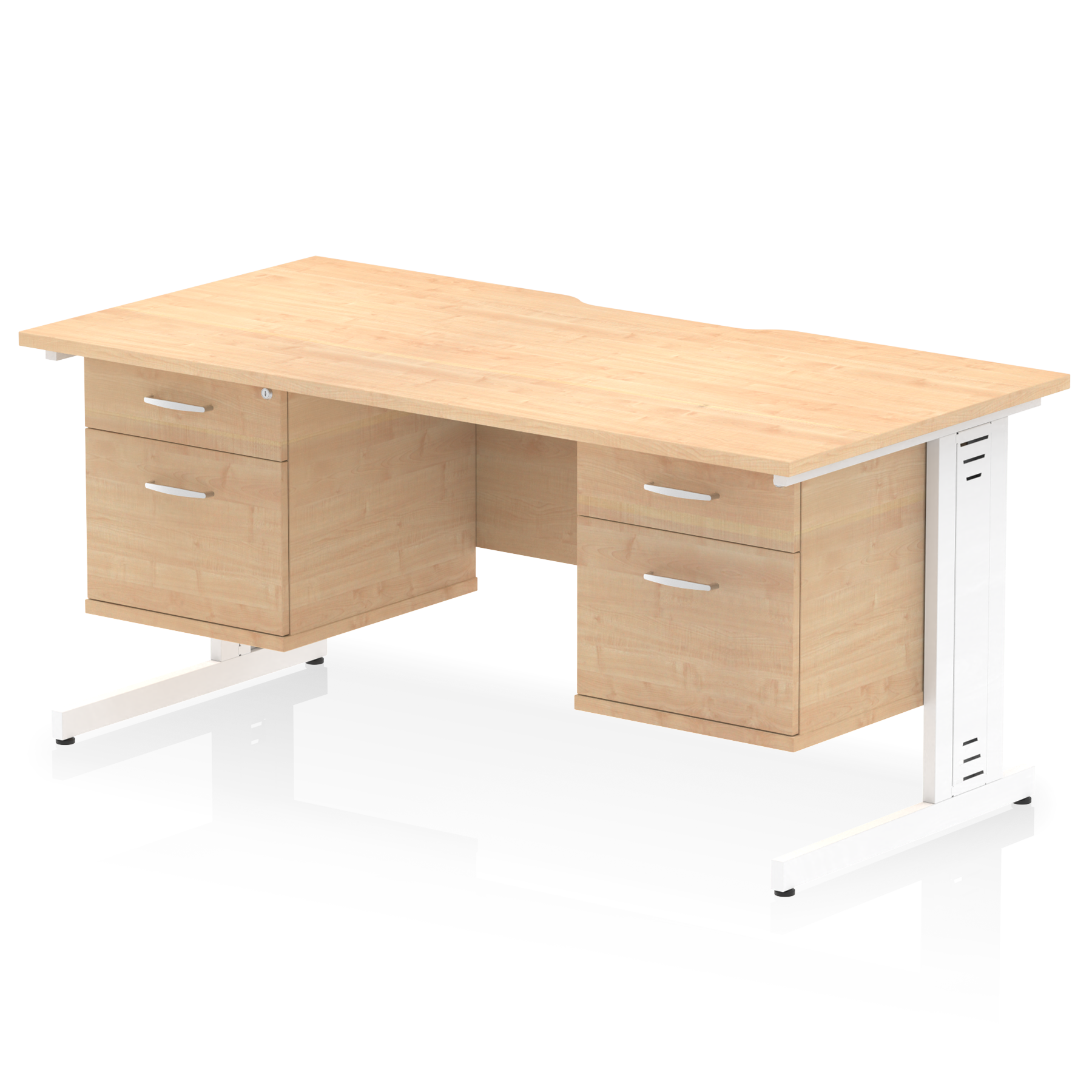 Impulse Scalloped Edge 1600mm Cable Managed Straight Desk With Two Fixed Pedestal