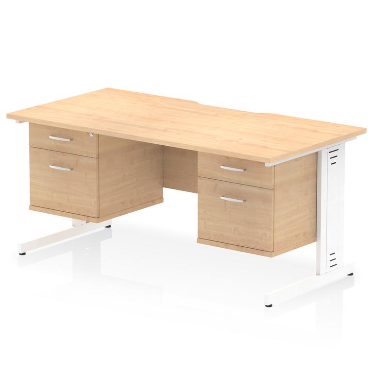 Impulse Scalloped Edge 1600mm Cable Managed Straight Desk With Two Fixed Pedestal