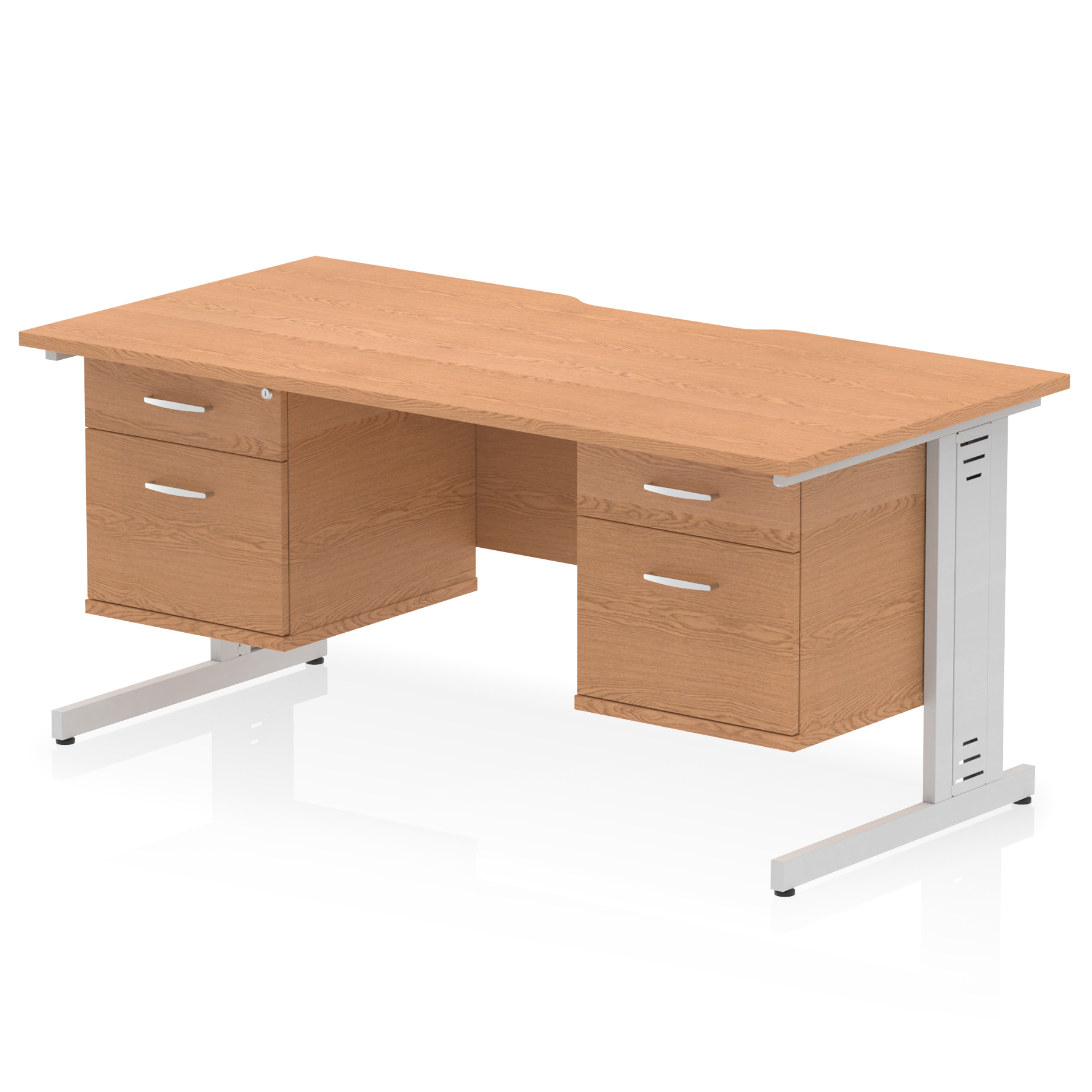 Impulse Scalloped Edge 1600mm Cable Managed Straight Desk With Two Fixed Pedestal