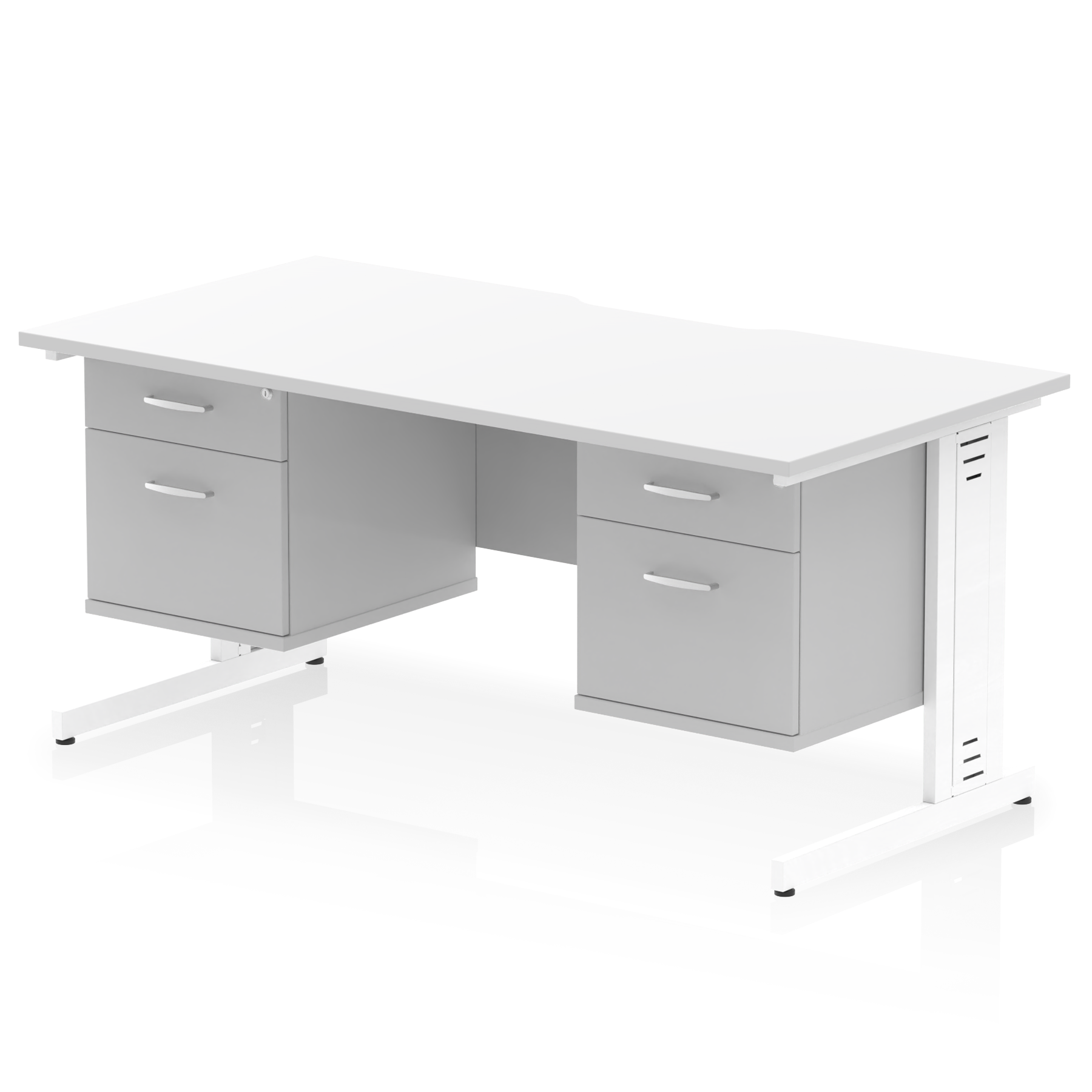 Impulse Scalloped Edge 1600mm Cable Managed Straight Desk With Two Fixed Pedestal