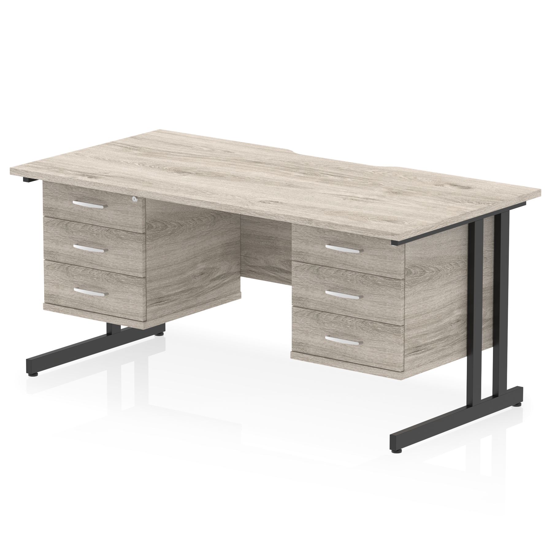 Impulse Scalloped Edge 1600mm Cantilever Straight Desk With Two Fixed Pedestal