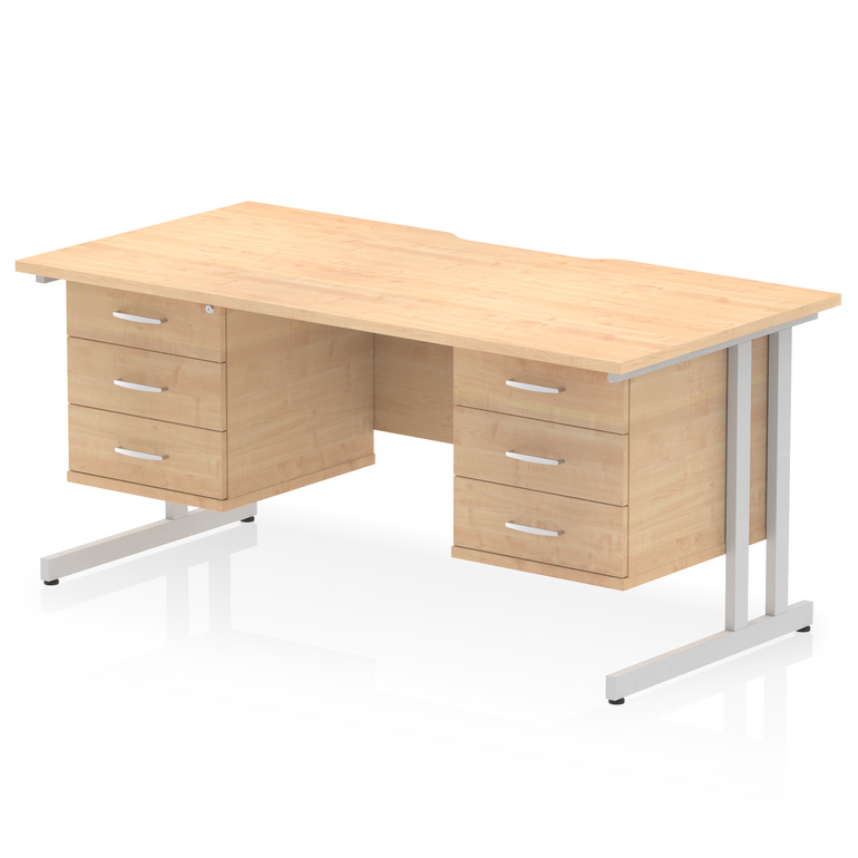 Impulse Scalloped Edge 1600mm Cantilever Straight Desk With Two Fixed Pedestal