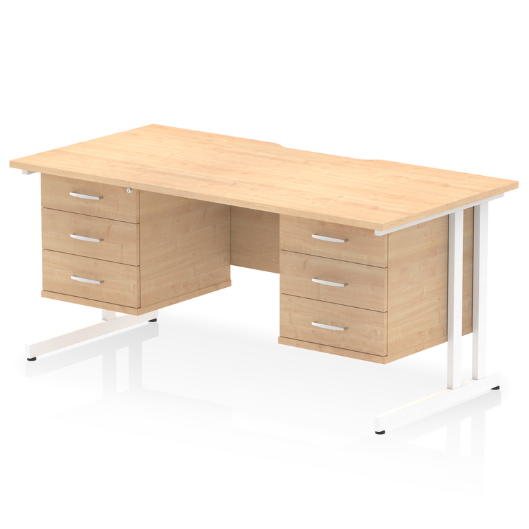 Impulse Scalloped Edge 1600mm Cantilever Straight Desk With Two Fixed Pedestal