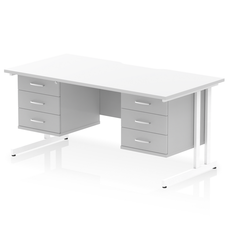 Impulse Scalloped Edge 1600mm Cantilever Straight Desk With Two Fixed Pedestal