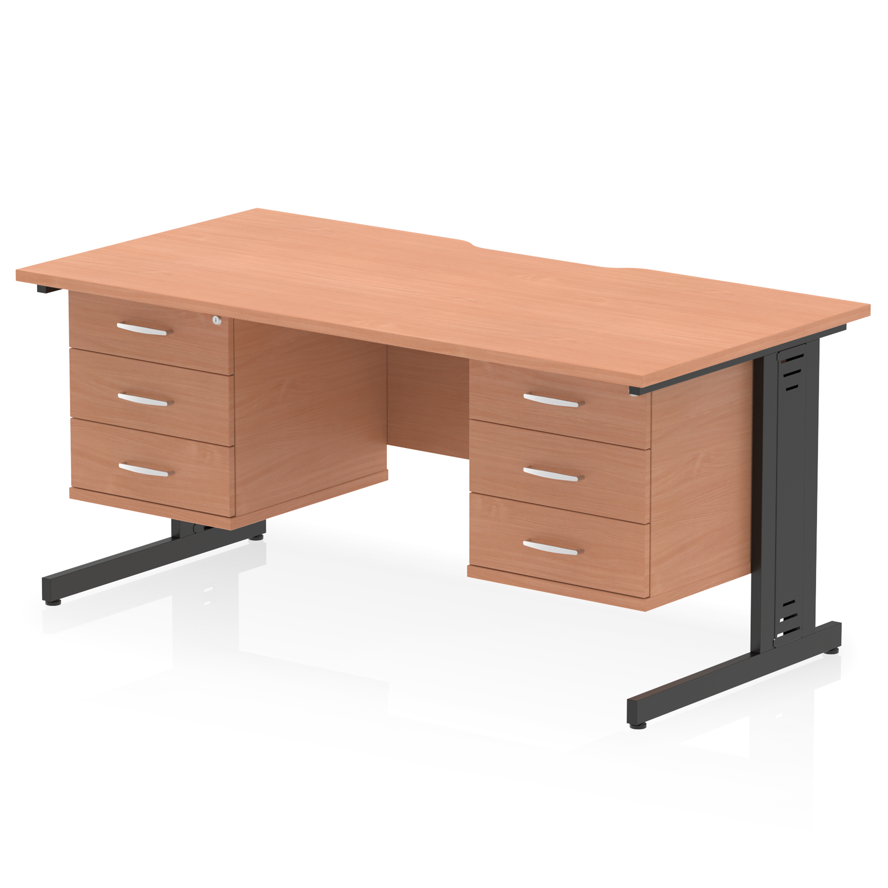 Impulse Scalloped Edge 1600mm Cable Managed Straight Desk With Two Fixed Pedestal