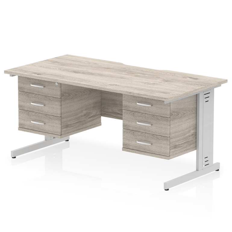 Impulse Scalloped Edge 1600mm Cable Managed Straight Desk With Two Fixed Pedestal