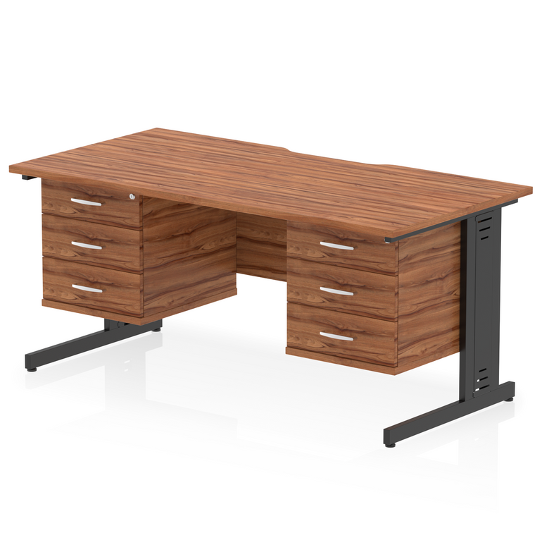 Impulse Scalloped Edge 1600mm Cable Managed Straight Desk With Two Fixed Pedestal