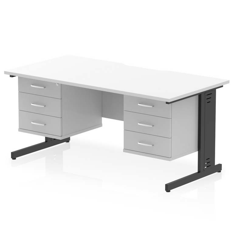 Impulse Scalloped Edge 1600mm Cable Managed Straight Desk With Two Fixed Pedestal