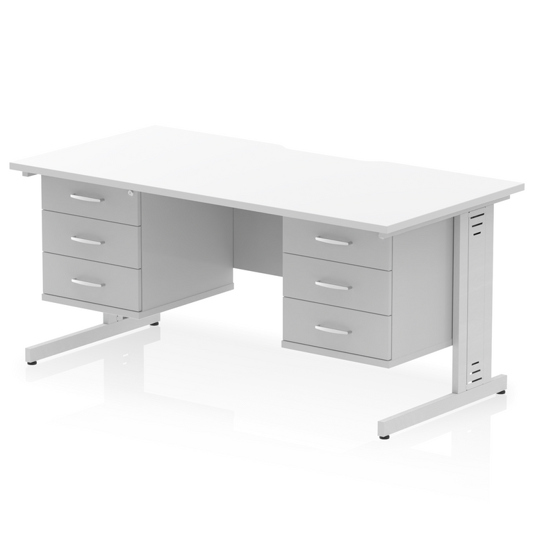 Impulse Scalloped Edge 1600mm Cable Managed Straight Desk With Two Fixed Pedestal