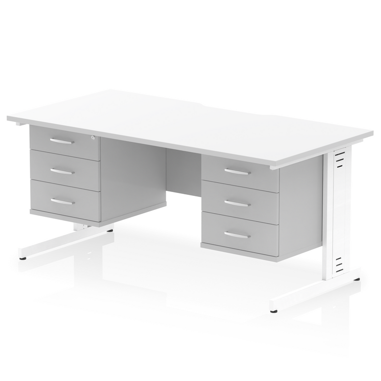 Impulse Scalloped Edge 1600mm Cable Managed Straight Desk With Two Fixed Pedestal