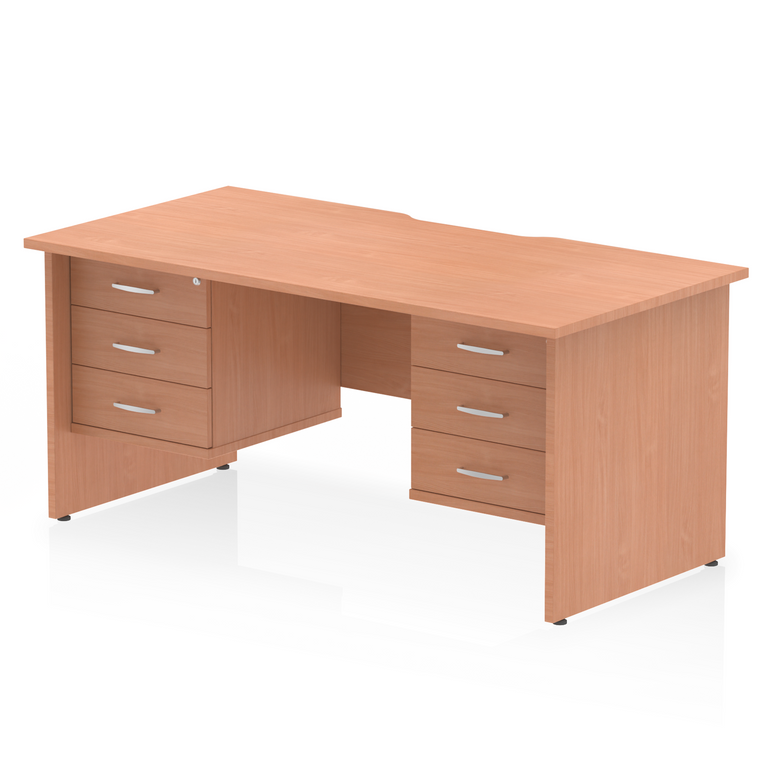 Impulse Scalloped Edge 1600mm Panel End Straight Desk With Two Fixed Pedestal