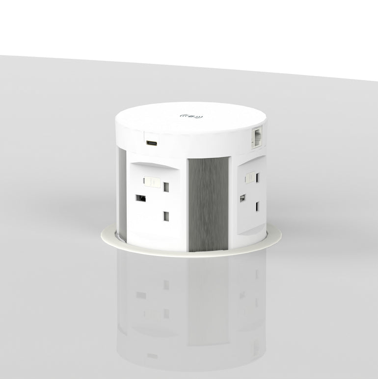 High Gloss Volta Writable Boardroom Table With Pop-up Power Module