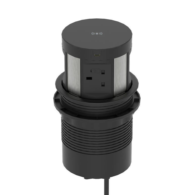 Impulse Round Pop Up Power Unit 4x Socket Module with Wireless Charger