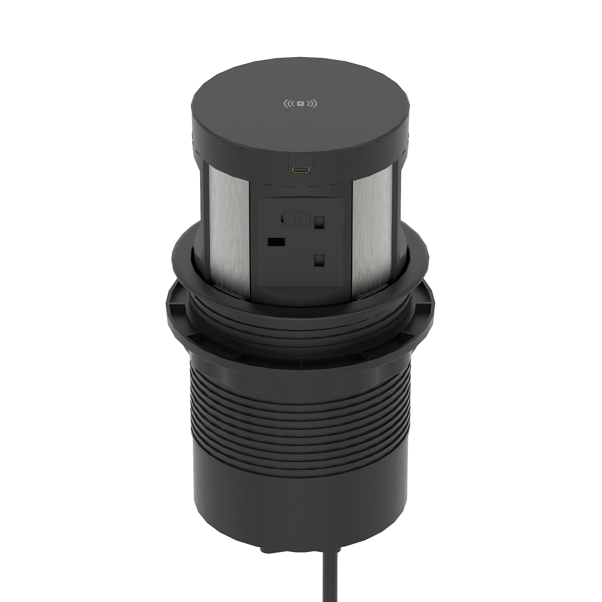 Impulse Round Pop Up Power Unit 4x Socket Module with Wireless Charger